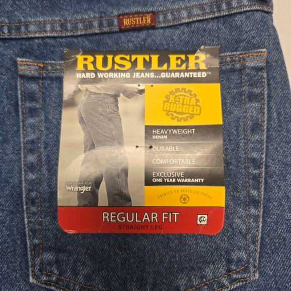 Rustler Regular Fit Jeans Mens 34x32 Blue Medium Wash Straight Leg Denim - Picture 4 of 13